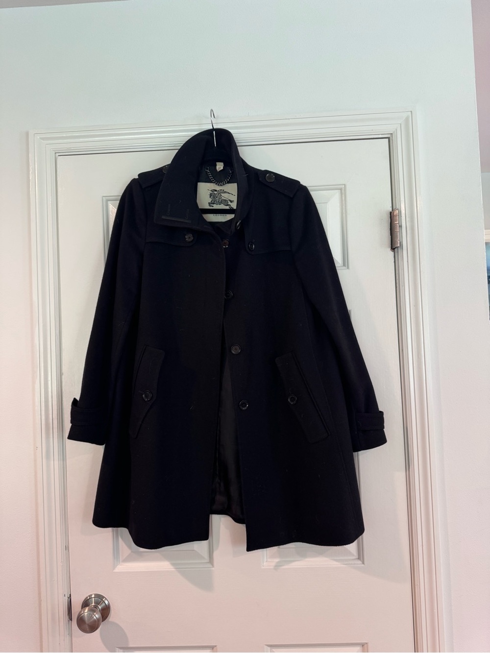 Women’s Burberry Black Wool Button Front Coat